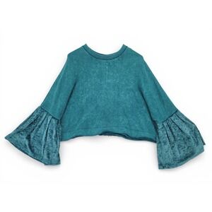 Free‎ People Top Small Teal Bell Sleeve Velvet Boho Pullover Festival Romantic